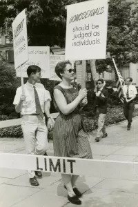 Barbara Gittings and Randy Wicker picketing for gay rights, Kay Lahusen