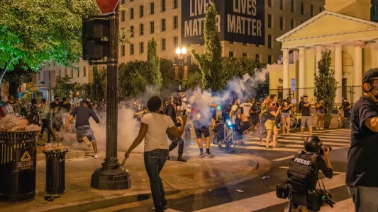 RAYNA ZEMEL. A scene of chaos in Lafayette Square following the Get Your Knee Off Our Necks Rally: Washington DC, August 28, 2020