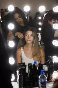 sarah shen. Models getting their hair, makeup, and nails done.