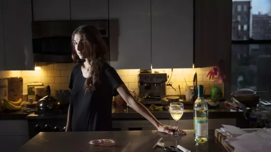 Elinor Carucci. "My glass of wine at the end of the day", 2018.